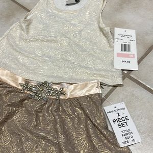 Rare Editions 2 Piece Set 10 NWT style F499155 Gold Top and Embellished Skirt
